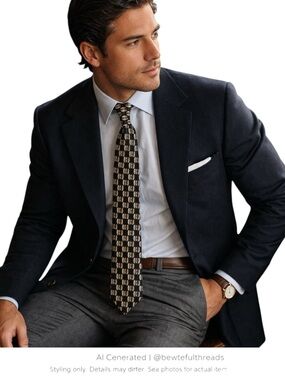 Chaps Ralph Lauren Black Gold Geometric Silk Tie 4” Wide (3/$25)